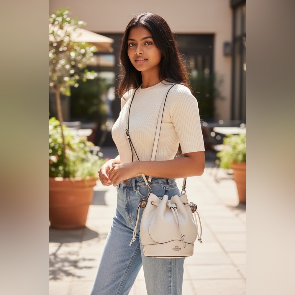 Coach 2016 Blossom White Leather Petal Tulip Bucket Bag Limited Addition